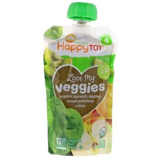 Happy Family Organics, オーガニックス・ハッピー・トット、おいしい野菜、オーガニックほうれん草、リンゴ、スイートポテト＆キウイ、120g
