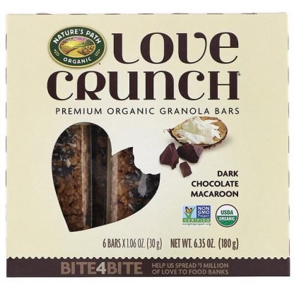 Nature's Path, ラブクランチ、プレミアムオーガニックグラノーラバー、ダークチョコレートマカロン、6本、各30 g（1.06 oz）