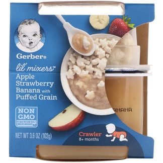 Gerber, Lil Mixers, 8+ Months, Apple Strawberry Banana With Puffed Grain, 3.6 oz (102 g)