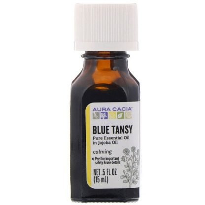 Aura Cacia, ピュアエッセンシャルオイル入りホホバオイル、青タンジー、15ml