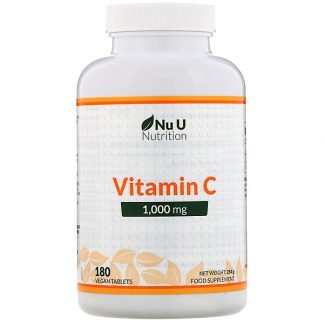 Nu U Nutrition, ビタミンC、1000mg、ビーガンカプセル180粒