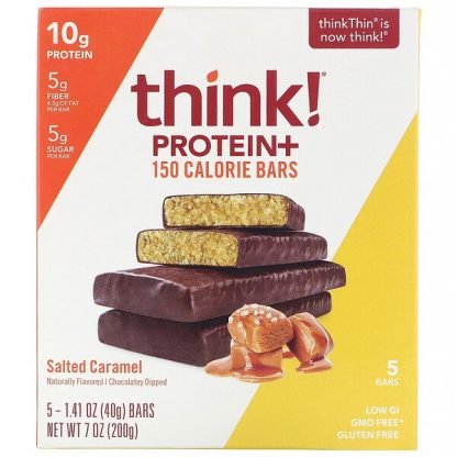 ThinkThin, プロテイン＋150kcalバー、塩キャラメル、5本、各40 g（1.41 oz）