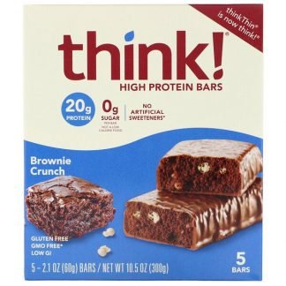 Think !, ハイプロテインバー、ブラウニークランチ、5本、各60 g（2.1 oz）