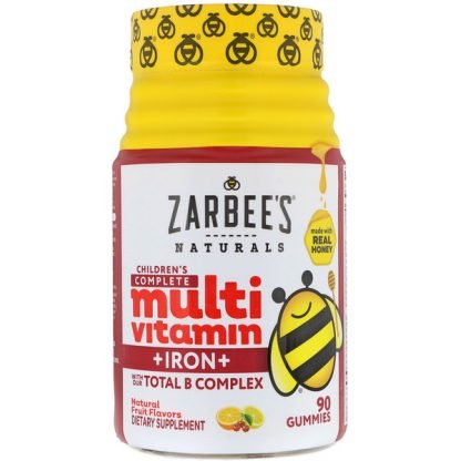 Zarbee's, 子供用完全マルチビタミン + 鉄分、天然フルーツフレーバー、90グミ