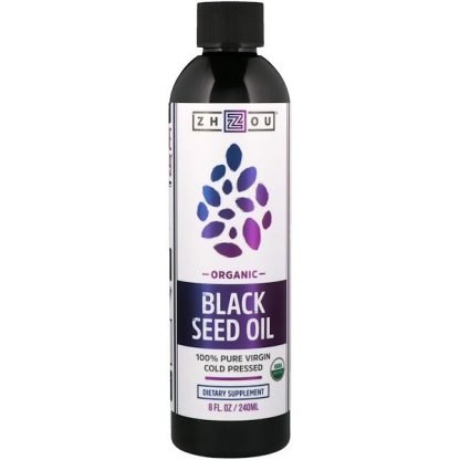 Zhou Nutrition, オーガニック、100％ピュアバージンブラックシードオイル、コールドプレス、8 fl oz (240 ml)