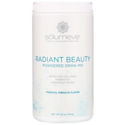 Solumeve, ラディアントビューティー、グラスフェッド（牧草飼育）コラーゲン、プロバイオティクス＆スーパーフルーツ粉末ドリンクミックス、トロピカルハイビスカス風味、454g（16oz）