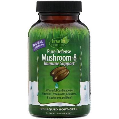 Irwin Naturals, ピュアディフェンスマッシュルーム‐8、免疫サポート、液状ソフトジェル60錠