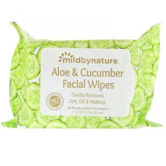 Mild By Nature, アロエ＆キュウリフェイシャルワイプ、生分解性、ウェットシート30枚