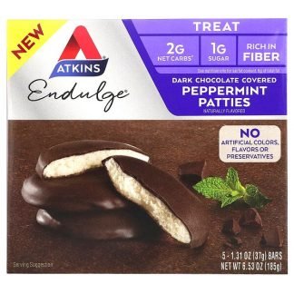 Atkins, エンダルジトリート、ダークチョコレートコーティングペパーミントパティ、5枚、各37g（1.31 oz）