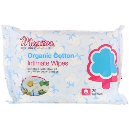 Maxim Hygiene Products, オーガニックコットンインティメートワイプ、ウェットワイプ20枚