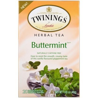 Twinings, ハーブティー、バターミント、カフェインフリー、個別ティーバッグ20袋、1.41 oz (40 g)