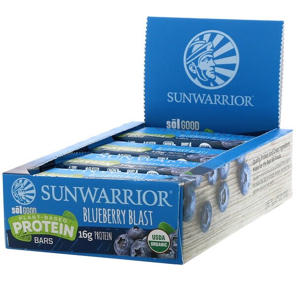 Sunwarrior, ソルグッド、植物由来プロテインバー、ブルーベリーブラスト、12本、各60 g(2.11 oz)