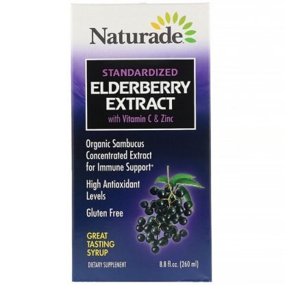 Naturade, ビタミンC&亜鉛配合標準化エルダーベリーエキスシロップ、260ml