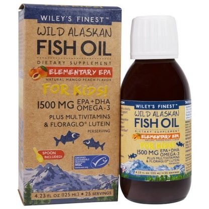 Wiley's Finest, Wild Alaskan Fish Oil, Elementary EPA, For Kids!, Natural Mango Peach Flavor, 1,500 mg, 4.23 fl oz (125 ml)