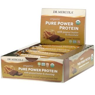 Dr. Mercola, オーガニックピュアパワープロテインバー、ピーナッツバター＆チョコレート、12本、各52g（1.83オンス）