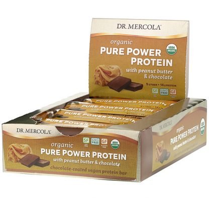 Dr. Mercola, オーガニックピュアパワープロテインバー、ピーナッツバター＆チョコレート、12本、各52g（1.83オンス）