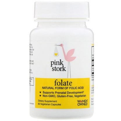 Pink Stork, フォレート、自然の葉酸、60植物性カプセル