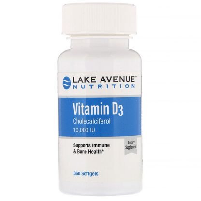 Lake Avenue Nutrition, ビタミンD3、10,000 IU、ソフトジェル360粒 (Discontinued Item)