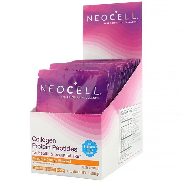 Neocell, コラーゲンプロテインペプチド、マンダリンオレンジ、16袋、各22 g(0.78 oz)