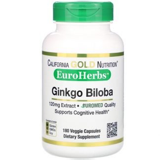 California Gold Nutrition, イチョウエキス、EuroHerbs、欧州品質、120 mg、植物性カプセル180粒