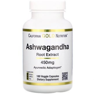 California Gold Nutrition, アシュワガンダ、450 mg、植物性カプセル180粒