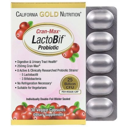 California Gold Nutrition, ラクトビフプロバイオティクス、Cran-Max（クランマックス）、250億CFU、植物性カプセル30粒