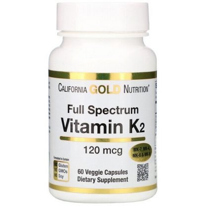 California Gold Nutrition, ビタミンK2（MK-4、MK-6、MK-7、MK-9として）、120mcg、植物性カプセル60粒