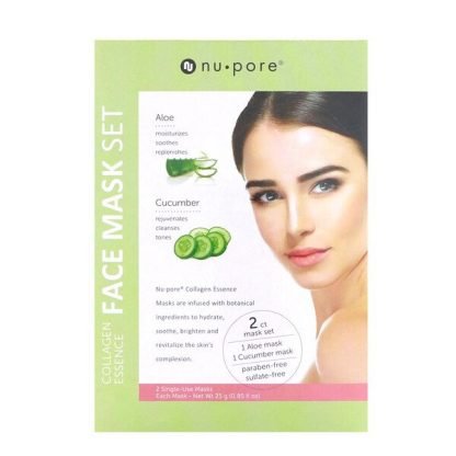 Nu-Pore, コラーゲンエッセンス・フェイスマスクセット、アロエとキュウ、使い捨てマスク2枚、各0.85oz（25g）
