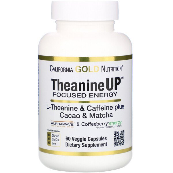 California Gold Nutrition, TheanineUP集中エネルギー、L-テアニン & カフェイン、60ベジカプセル
