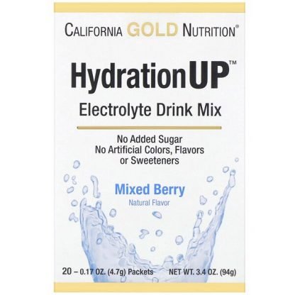 California Gold Nutrition, ハイドレーションアップ、電解質飲料ミックス、ミックスベリー、20袋入り、各4.7g