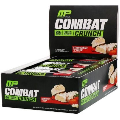 MusclePharm, Combat Crunch（コンバットクランチ）、ストロベリーアンドクリーム、12本、各63 g（2.22 oz）