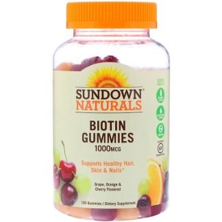 Sundown Naturals, Biotin Gummies, Grape, Orange and Cherry Flavored, 1,000 mcg, 130 Gummies