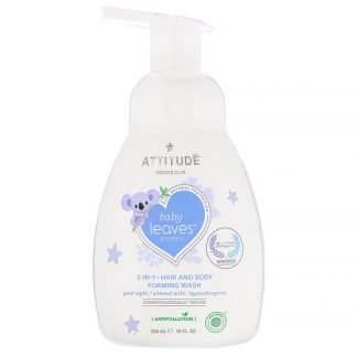 ATTITUDE, ベビー リーブス サイエンス、2イン1 ヘアー アンド ボディー フォーミング ウォッシュ、グッドナイト / アーモンドミルク、10 fl oz (295 ml) (Discontinued Item)