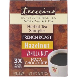 Teeccino, Roasted Herbal Tea Sampler, 4 Herbal Flavors, Caffeine Free, 12 Tea Bags, 2.54 oz (72 g)