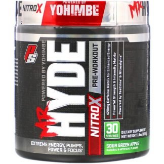 ProSupps, Mr.Hyde（ミスターハイド）、ニトロX、プレワークアウト、サワーグリーンアップル、222g（7.8oz）