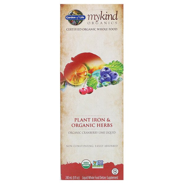 Garden of Life, MyKind Organics, Plant Iron & Organic Herbs, Cranberry-Lime, 8 fl oz (240 ml)