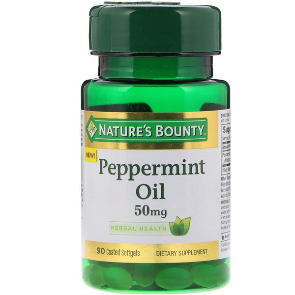 Nature's Bounty, ペッパーミントオイル、50 mg、コーティング済みソフトカプセル90錠