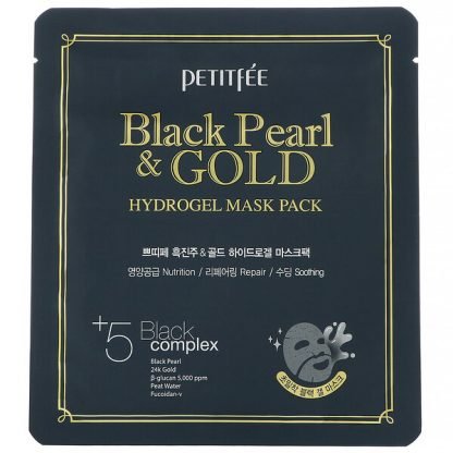Petitfee, ブラックパール＆ゴールドハイドロゲルマスクパック、5枚、各32 g