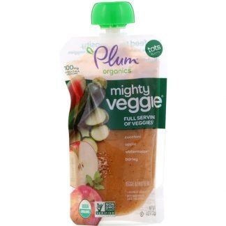 Plum Organics, Tots、マイティベジ、ズッキーニ、リンゴ、スイカ、大麦、113g