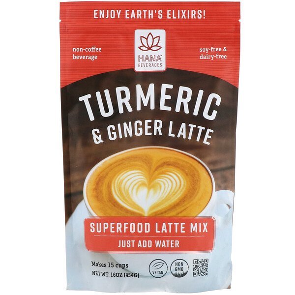 Hana Beverages, ターメリックとジンジャーラテ、ノンコーヒースーパーフードビバレッジ、454g(16oz)