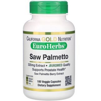 California Gold Nutrition, ノコギリヤシエキス、EuroHerbs、ヨーロッパ品質、320mg、植物性カプセル180粒
