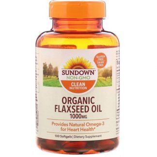 Sundown Naturals, オーガニック亜麻仁オイル、1,000mg、ソフトジェル100粒