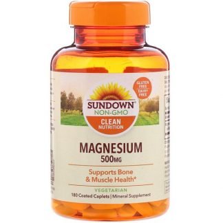 Sundown Naturals, マグネシウム、500mg、糖衣180錠
