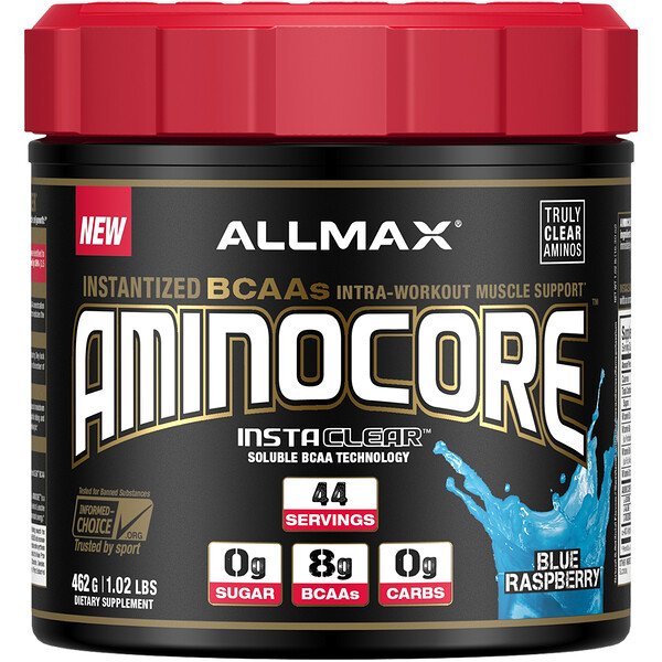 ALLMAX Nutrition, AMINOCORE, Instantized BCAAs Intra-Workout Muscle Support, Blue Raspberry, 1.02 lbs (462 g)