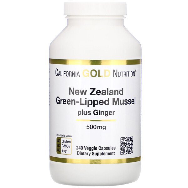 California Gold Nutrition, ニュージーランド、グリーンリップムールプラスジンジャー、ジョイントヘルスフォーミュラ、500 mg、植物性カプセル240粒
