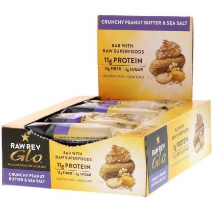 Raw Rev, グロー、 クランチーピーナッツバター& シーソルト、 12バー、 1.6 oz (46 g)