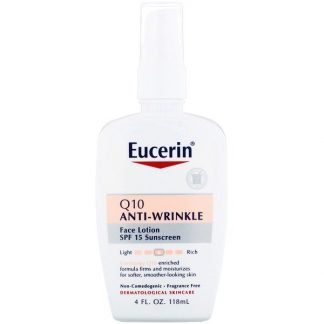 Eucerin, Q10アンチリンクル・敏感肌向けスキンローション、SPF 15 日焼け止め、4 液体オンス（118 ml）