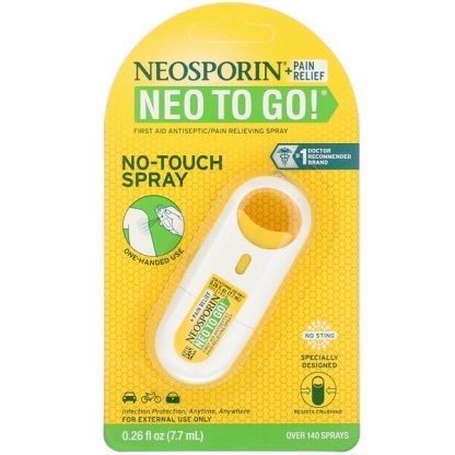Neosporin, + 鎮痛、ネオ・トゥー・ゴー!、応急処置消毒・鎮痛スプレー、0.26 fl oz (7.7 ml)