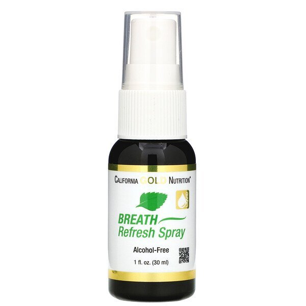 California Gold Nutrition, ブレスリフレッシュスプレー、ナチュラルペパーミント、アルコールフリー、30ml(1fl oz)