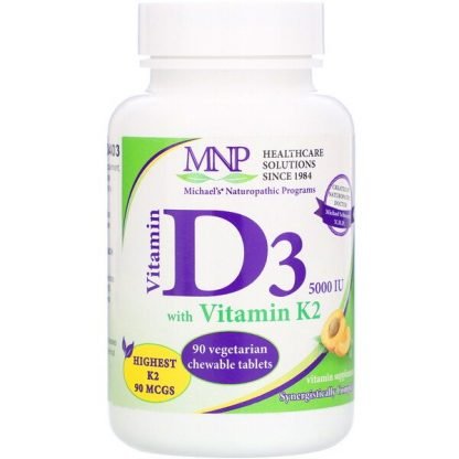 Michael's Naturopathic, Vitamin D3 with Vitamin K2, Natural Apricot Flavor, 5,000 IU, 90 Vegetarian Chewable Tablets